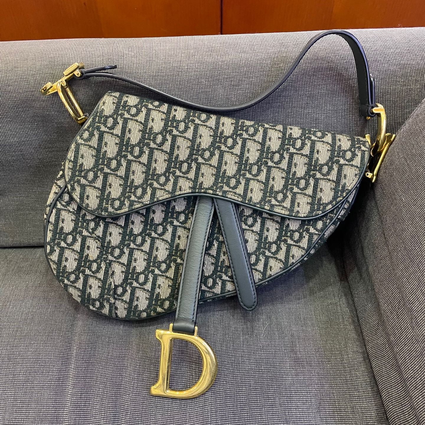 Dior - Saddle bag - Oblique canvas with leather trim - Blue - (medium)