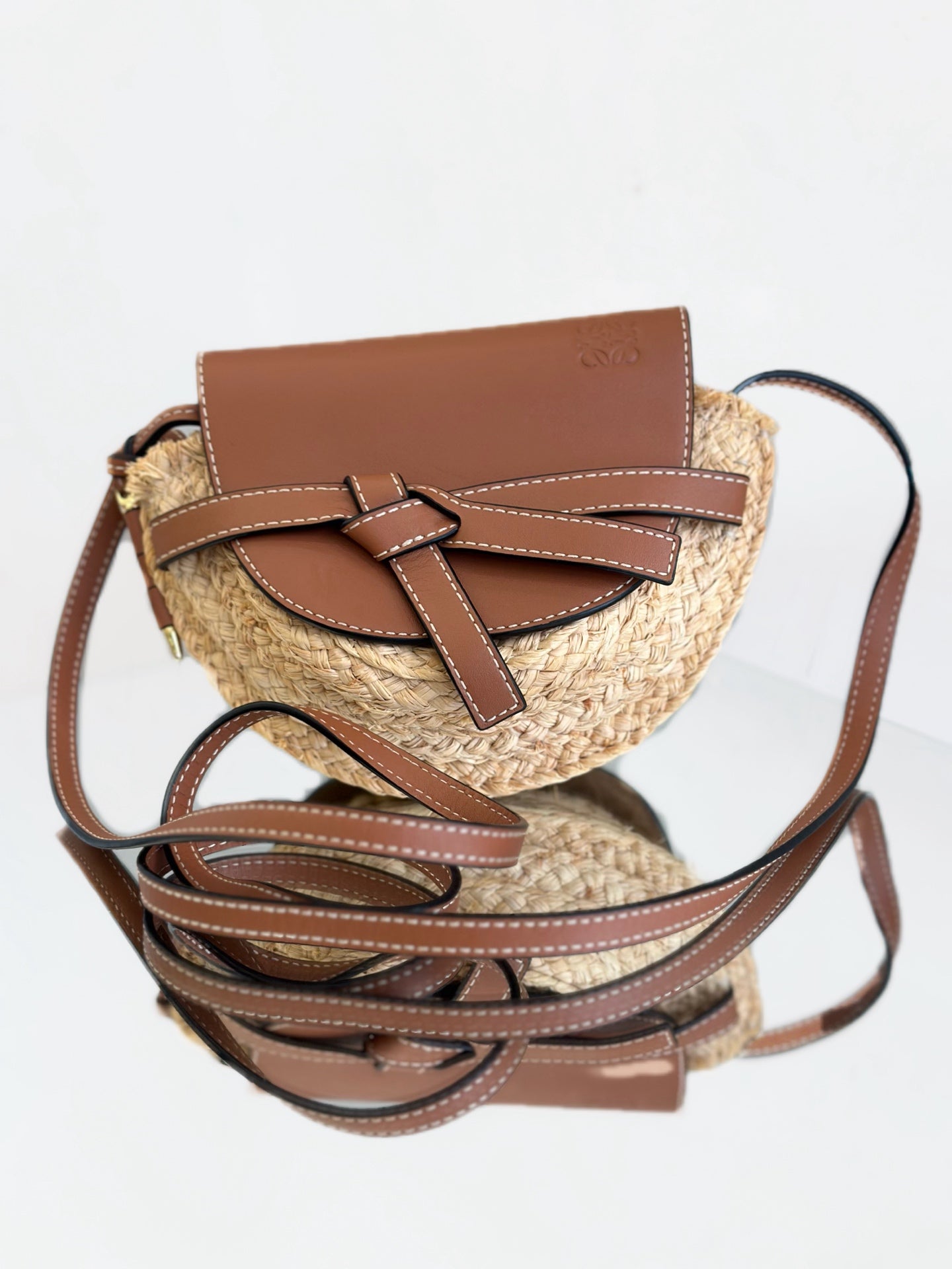 LOEWE - Gate Mini - Cowhide leather and woven straw - Brown - (mini)