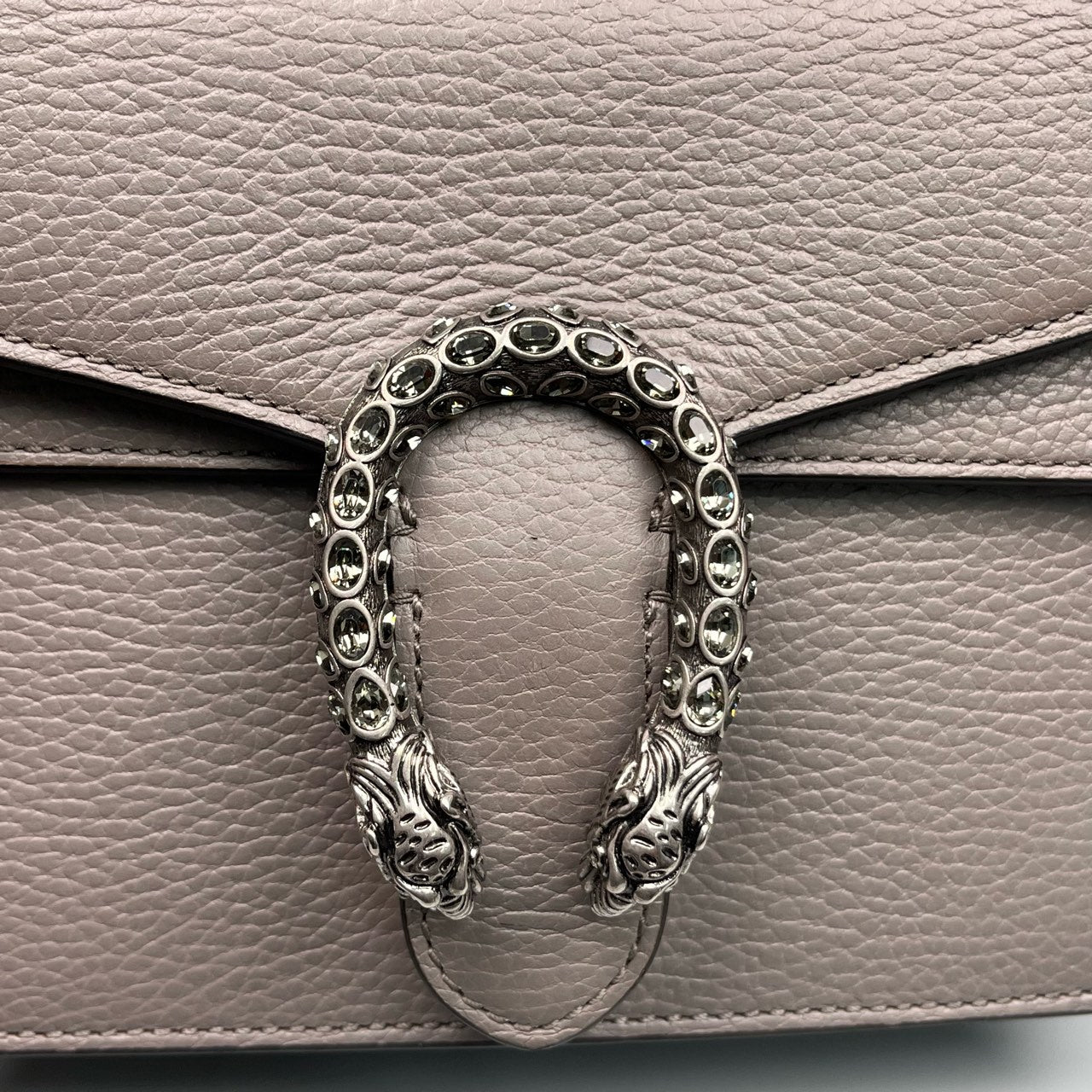 Gucci - Dionysus Small Shoulder Bag with Crystal Tiger Head Spur - Grained leather - Grey - (Small)