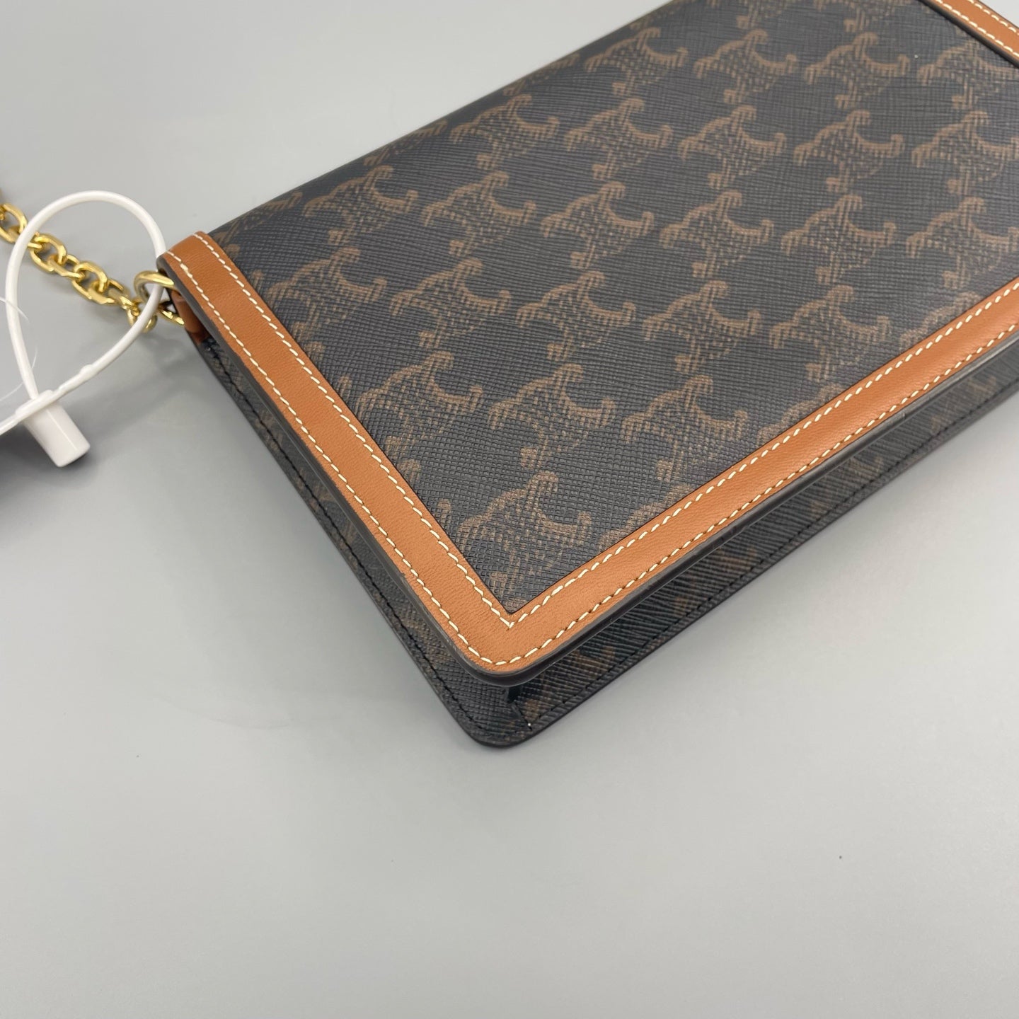 Celine - Triomphe WOC Envelope Chain Bag - Triomphe coated canvas with calfskin leather trim - Brown - (mini)