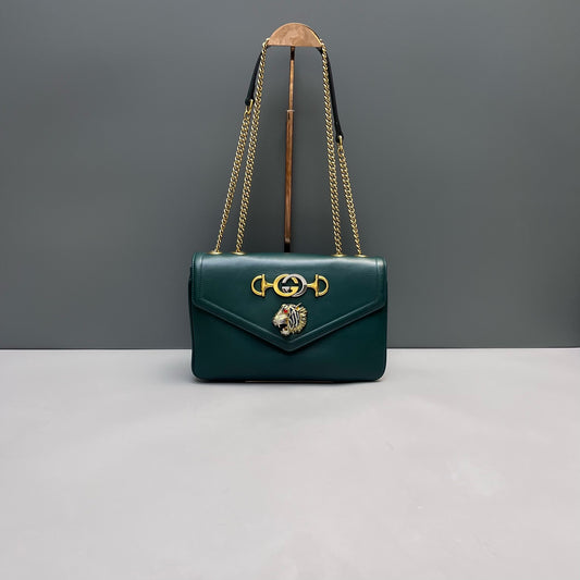 Gucci - Zumi Shoulder Bag with Tiger Head - Leather - Green - (medium)