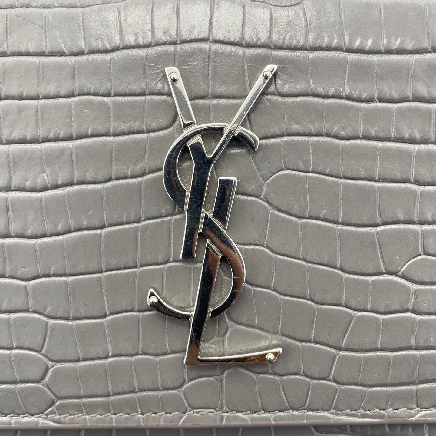 Saint Laurent - Sunset - Calfskin leather with crocodile embossing - Grey - (Medium)