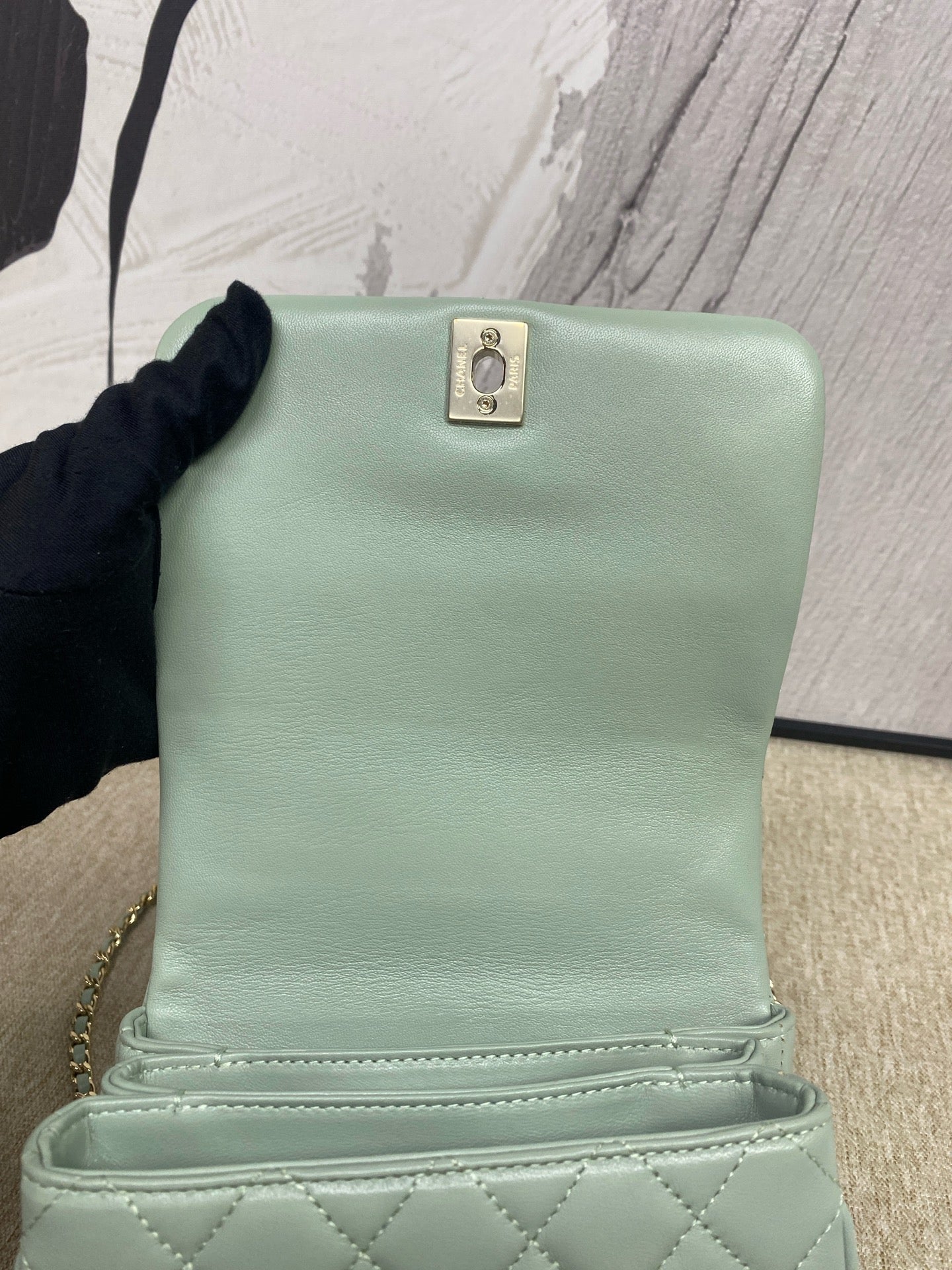 Chanel - Top Handle Accordion Flap Bag - Lambskin leather - Mint Green - (mini)