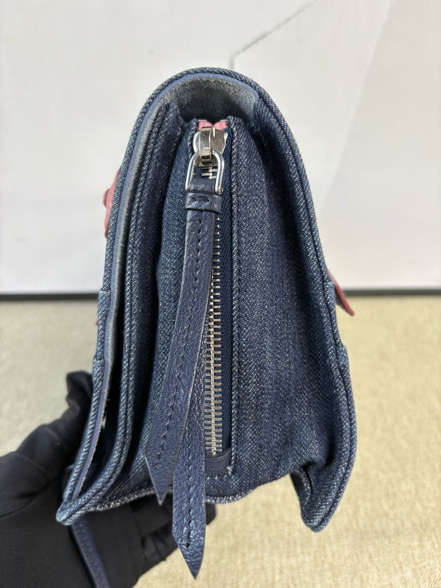 Prada - CD8037 Denim Messenger Bag - Denim and leather - Blue with Pink accents - (Medium)