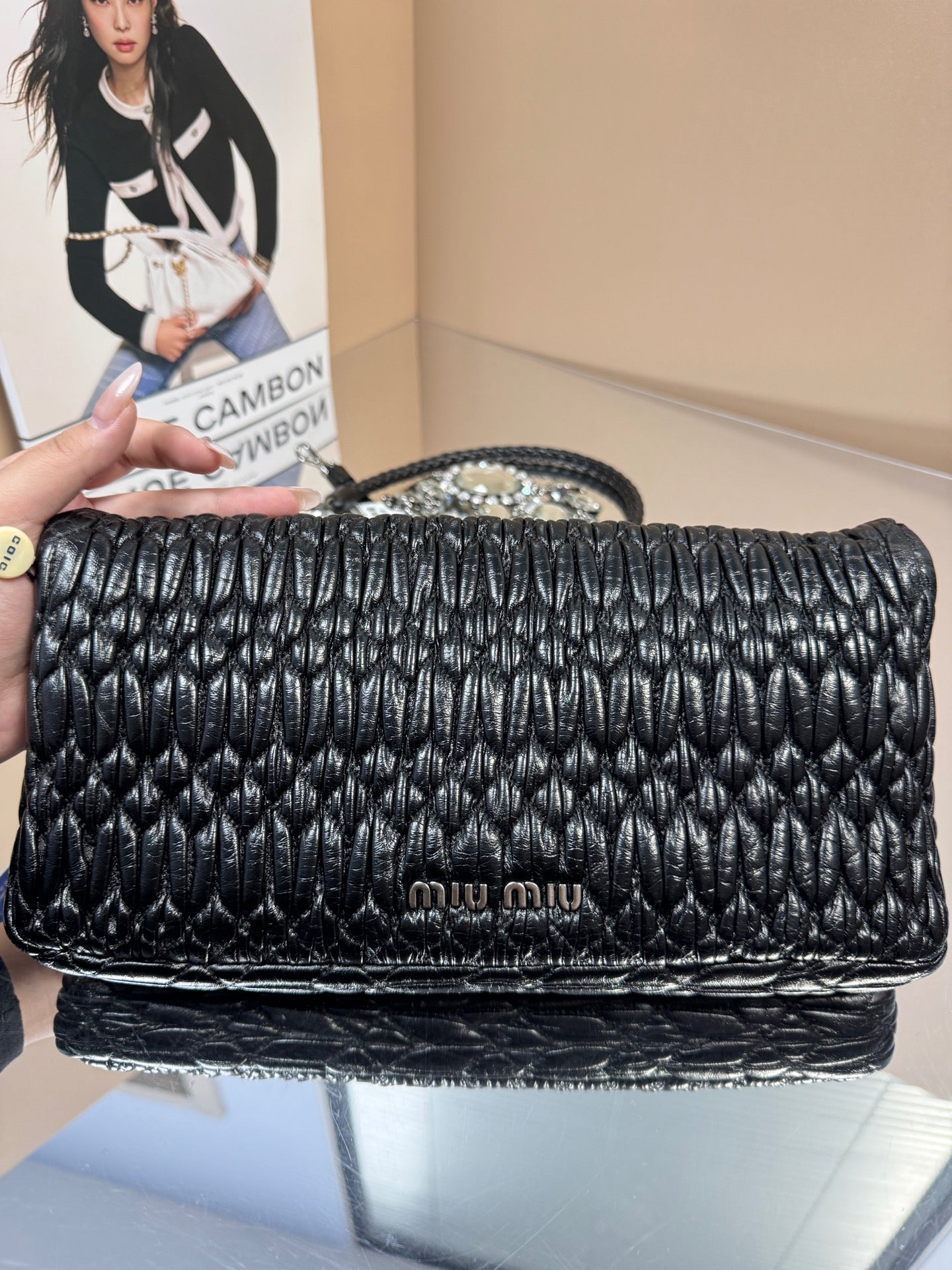 Miumiu - Matelassé Pleated Jewel Bag - Matelassé leather - Black - (medium)