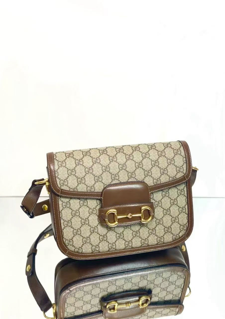 Gucci - Horsebit 1955 Shoulder Bag - GG Supreme canvas with leather trim - Beige and Brown - (medium)