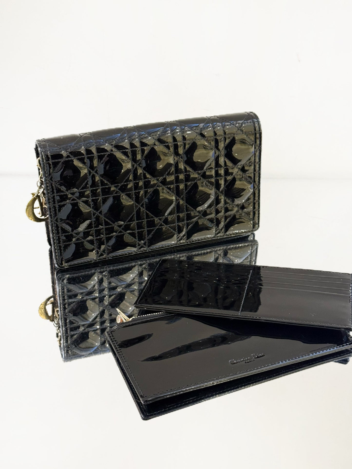 Dior - Lady Dior Cannage Chain Pouch 3-in-1 - Patent leather - Black - (mini)