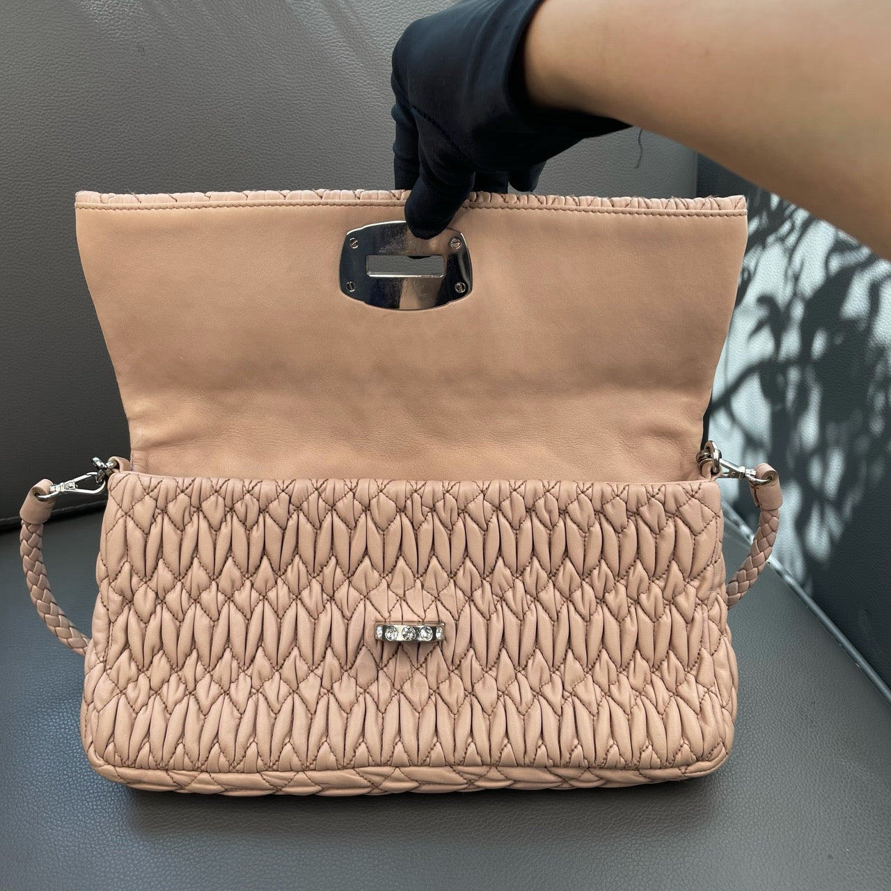 Miu Miu - Crystal Series Matelassé Shoulder Bag - Lambskin leather - Beige - (mini)