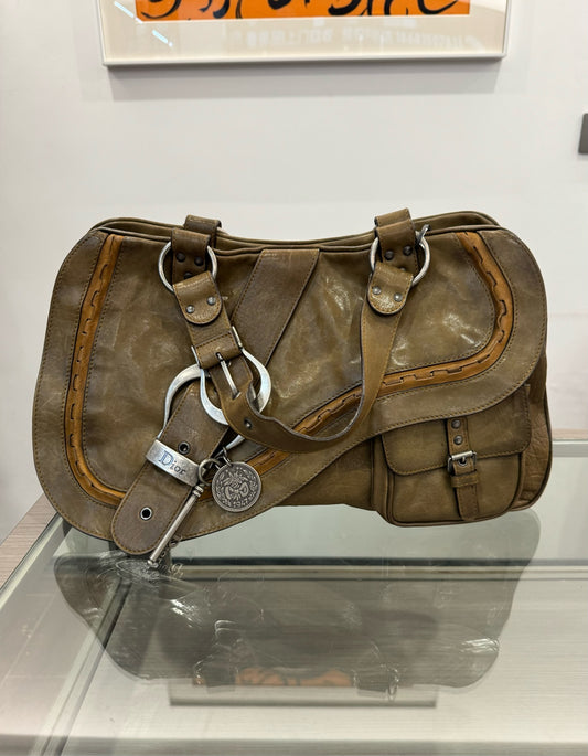 Dior - Ancient Coin Key Flap Handbag (Galliano Era) - Distressed leather - Brown - (large)