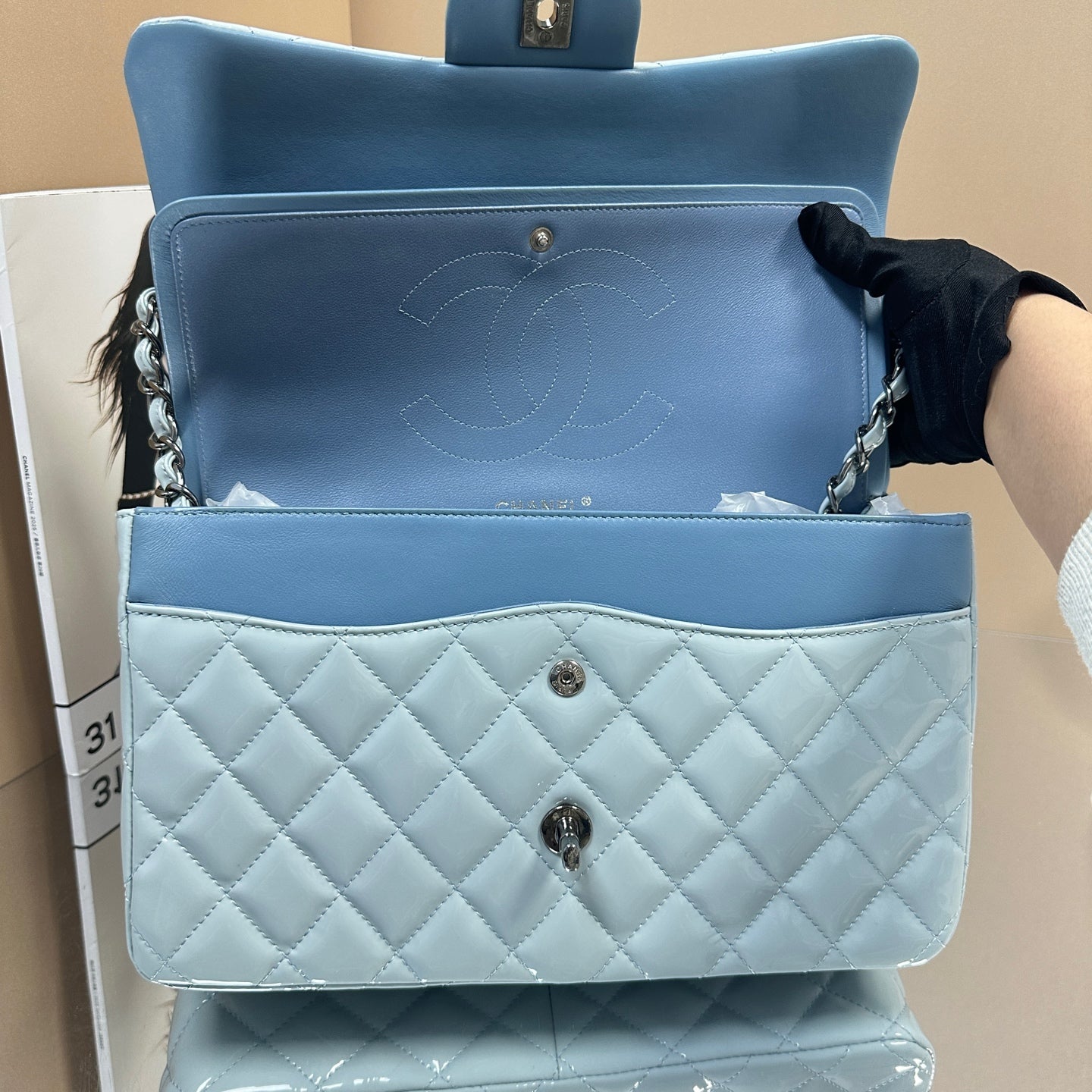 Chanel - Classic Flap Jumbo - Patent leather - Blue - (large)