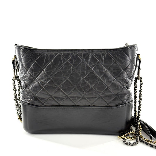 Chanel - Gabrielle Hobo Bag - Aged calfskin leather and smooth calfskin leather - Black - (Medium)