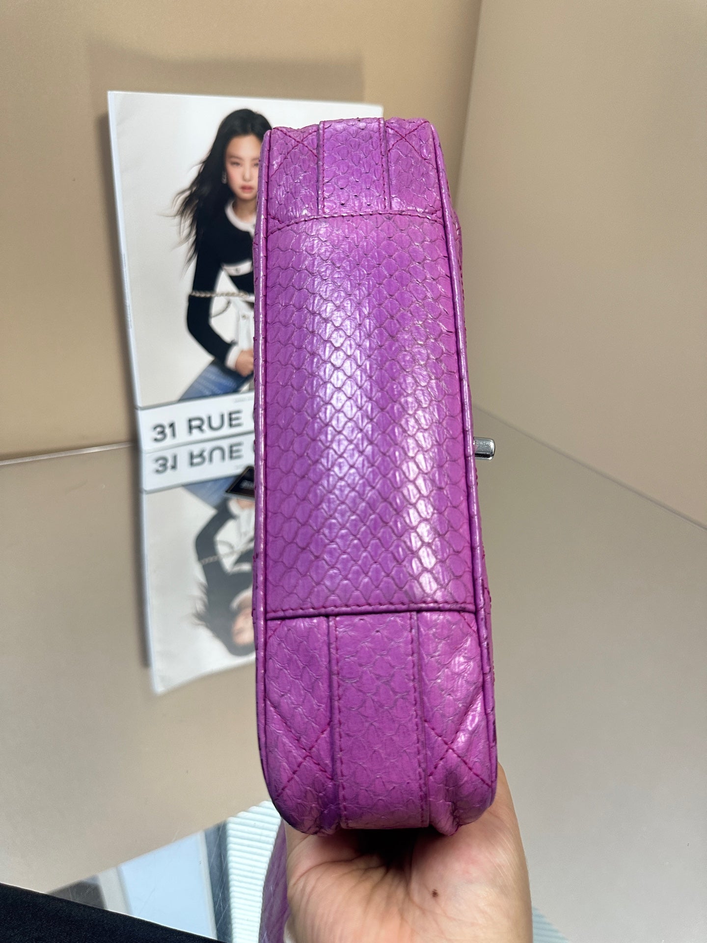 Chanel - Classic Flap Top Handle Bag - Python leather - Purple - (Small)