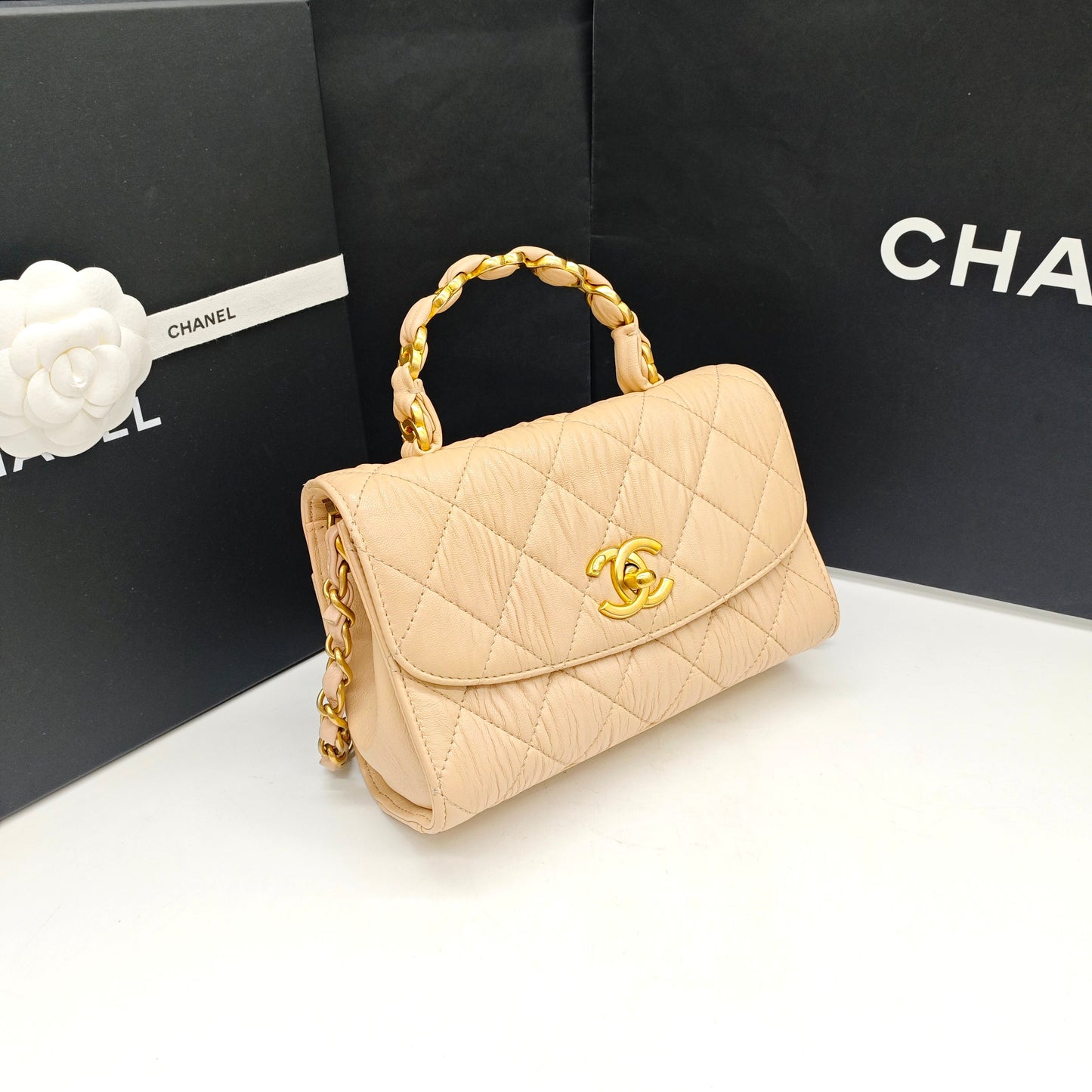 Chanel - Top Handle Flap Bag - Lambskin leather - Beige - (mini)
