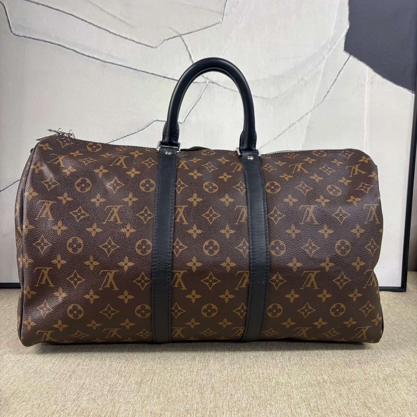 Louis Vuitton - Keepall 45 - Monogram coated canvas with black leather trim - Brown - (large)