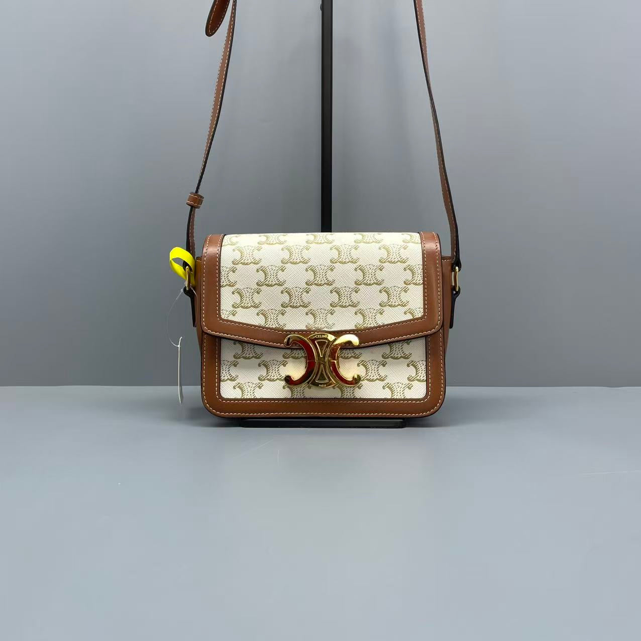 Celine - Teen Triomphe - Coated Canvas and Leather - Caramel and White - (mini)