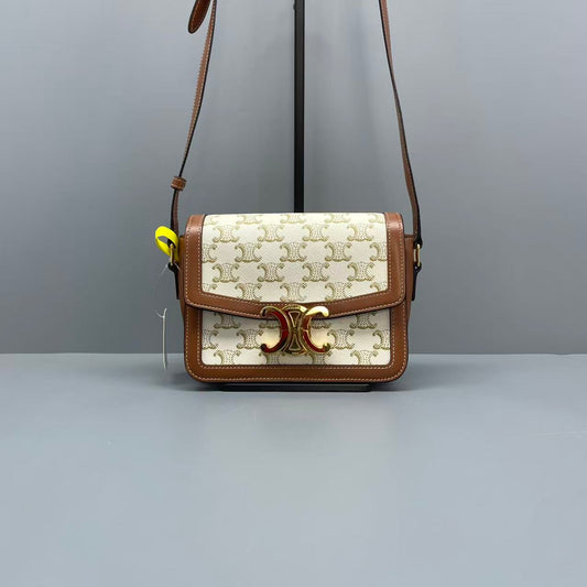 Celine - Teen Triomphe - Coated Canvas and Leather - Caramel and White - (mini)
