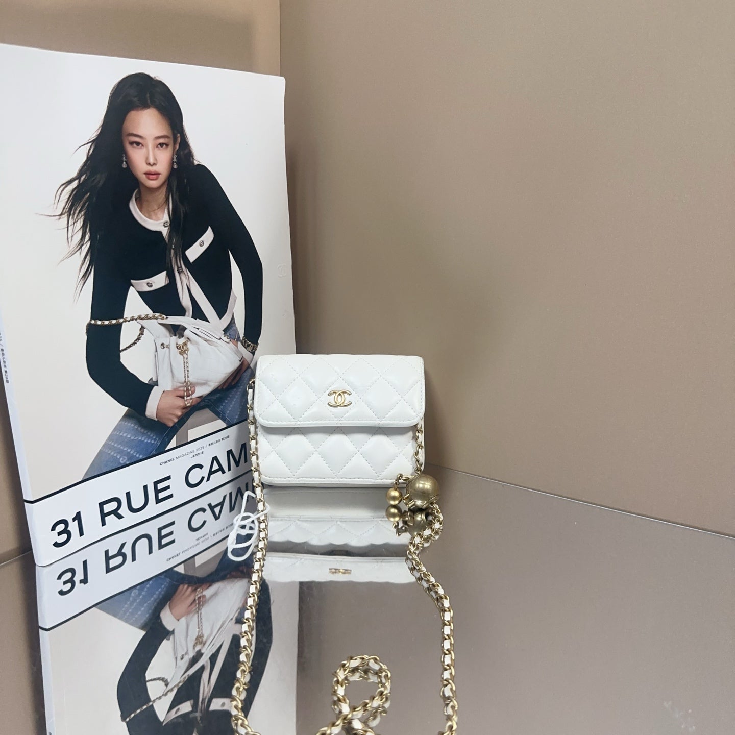 Chanel - Mini Flap Bag with Gold Ball Charm - Lambskin leather - White - (mini)