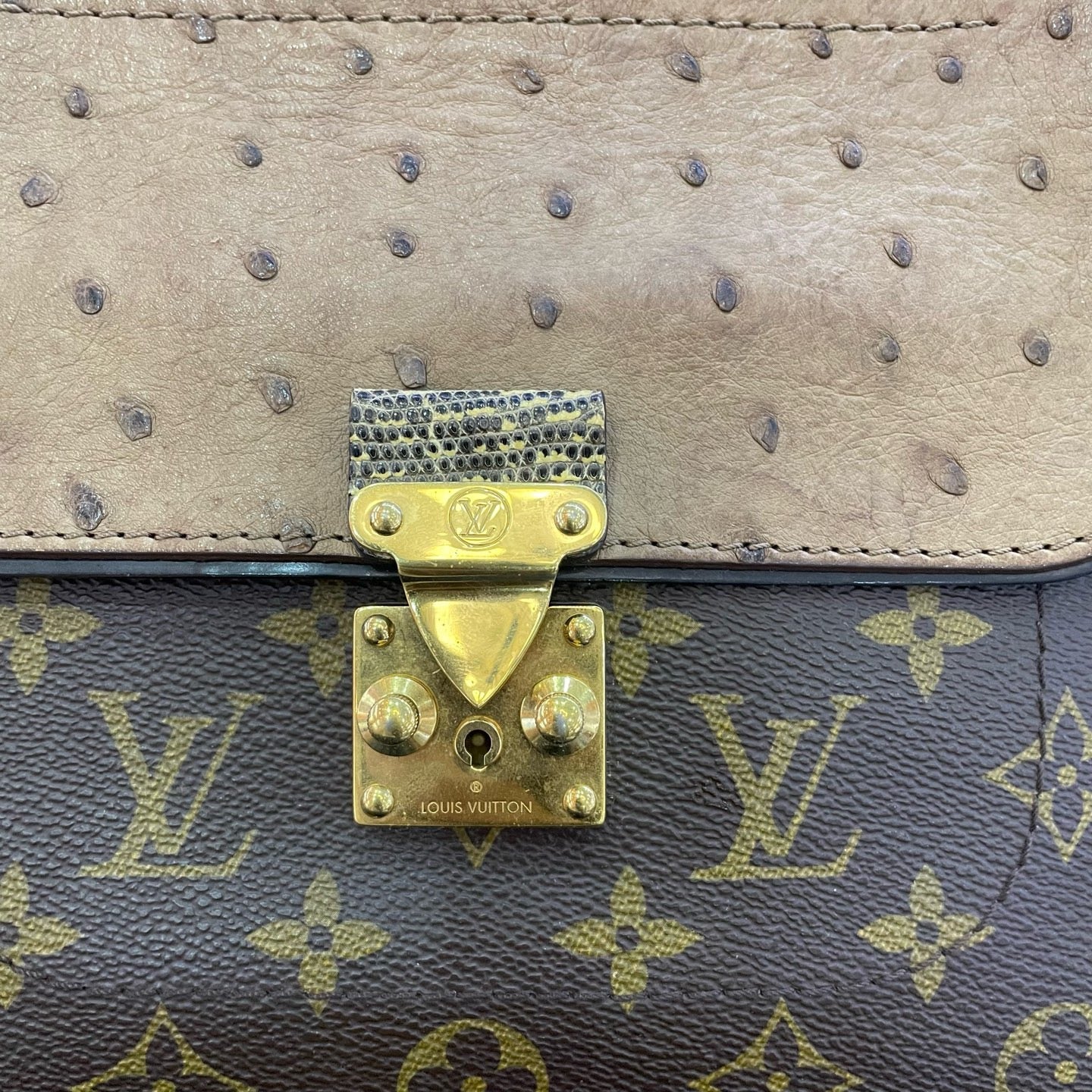 Louis Vuitton - Pallas Limited Edition Exotic Leather Shoulder Bag - Monogram coated canvas, grain leather, ostrich leather, python leather - Brown, Burgundy, Beige - (medium)