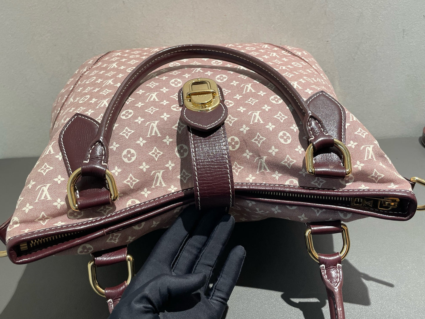 Louis Vuitton - Monogram Denim Framed Bag - Denim with leather trim - Raspberry with Burgundy accents - (Medium)