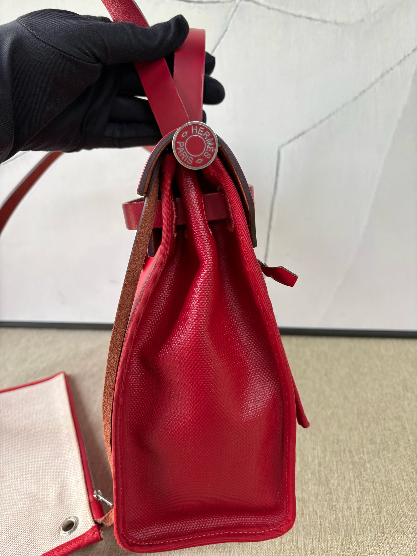 Hermès - Herbag 31 - Waterproof canvas and Cowhide leather - Chili Red and Beige - (Medium)