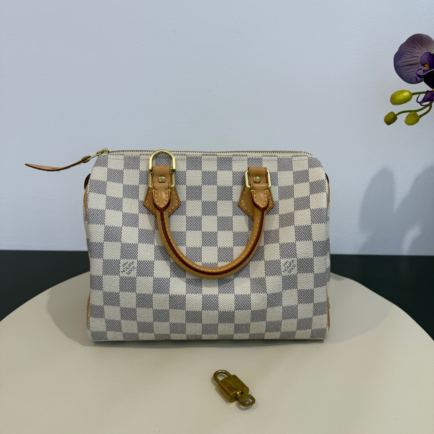 Louis Vuitton - Speedy 25 - Damier Azur coated canvas with natural cowhide leather trim and textile lining - White - (Small)
