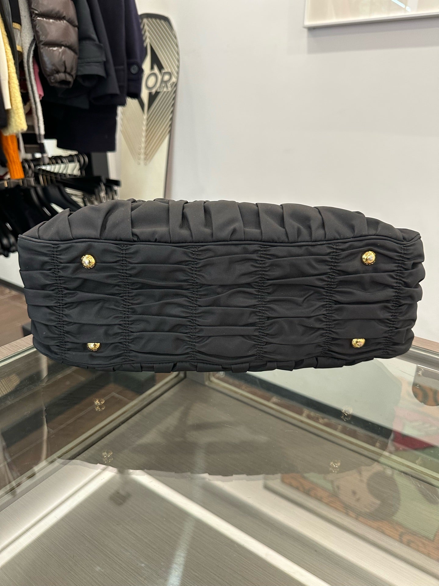 Prada - Gaufre Tessuto Tote B1407L - Polyamide nylon with Saffiano leather trim - Black with gold-tone hardware - (Medium)