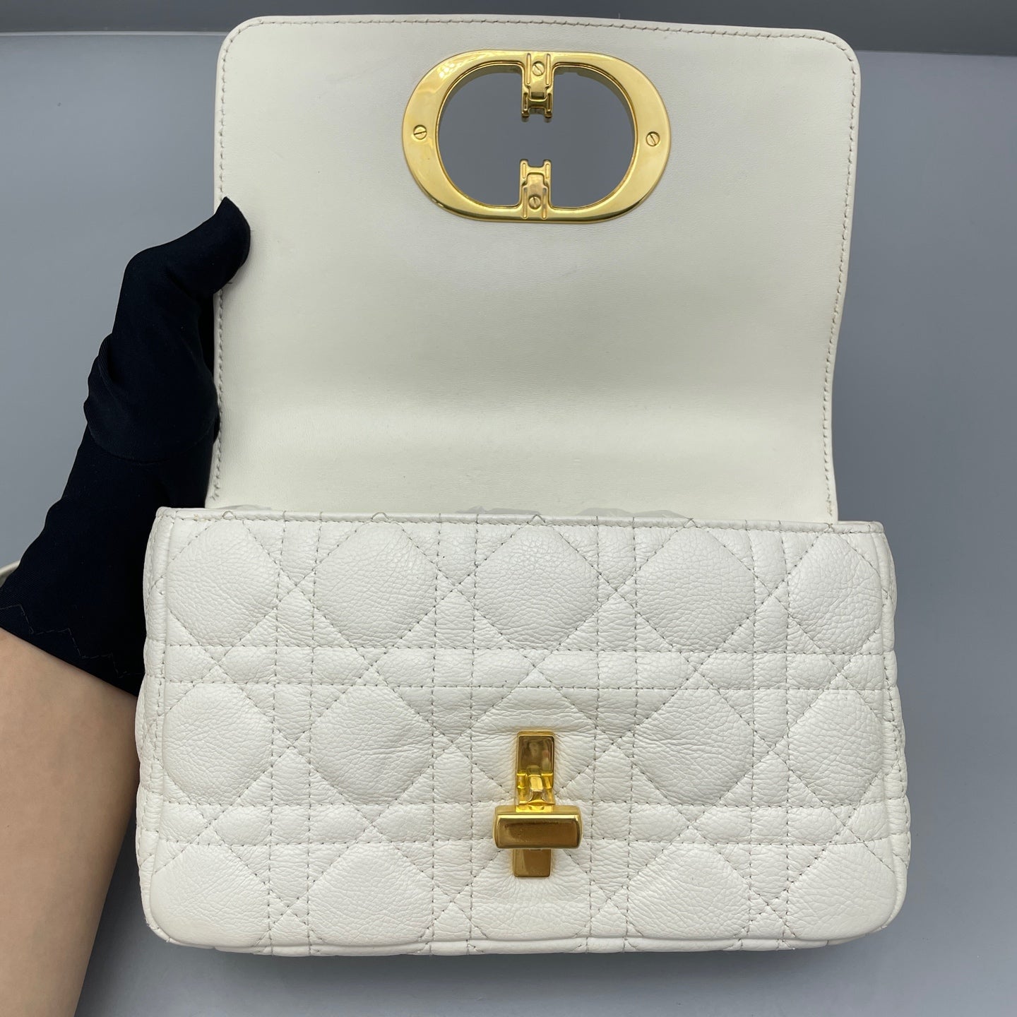 Dior - Miss Caro Chain Bag - Grained leather - White - (mini)