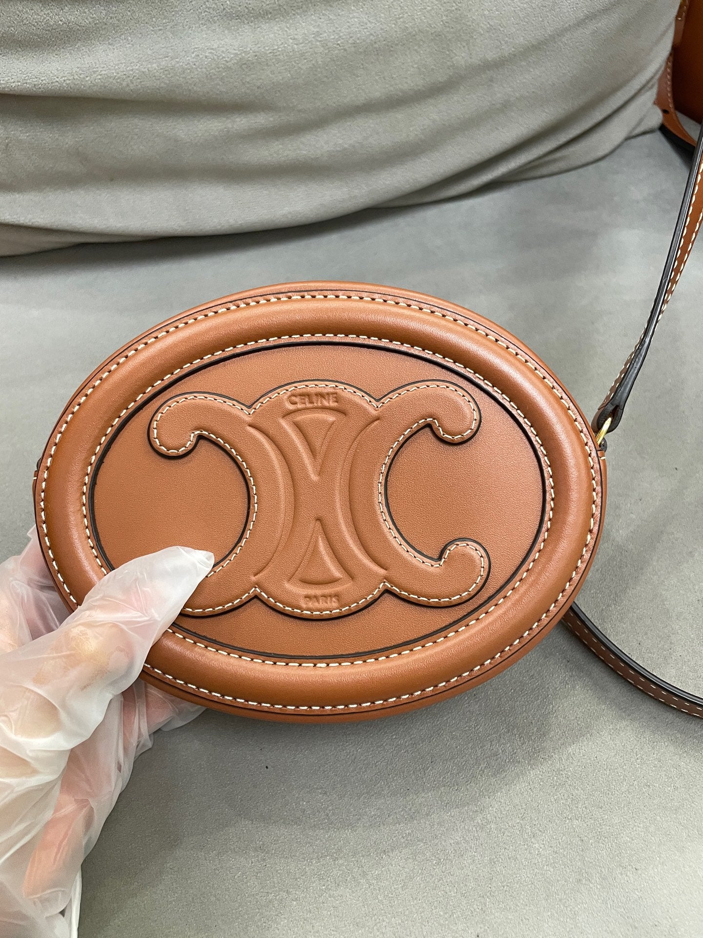 CELINE - Oval Triomphe Crossbody Bag - Leather - Brown - (mini)