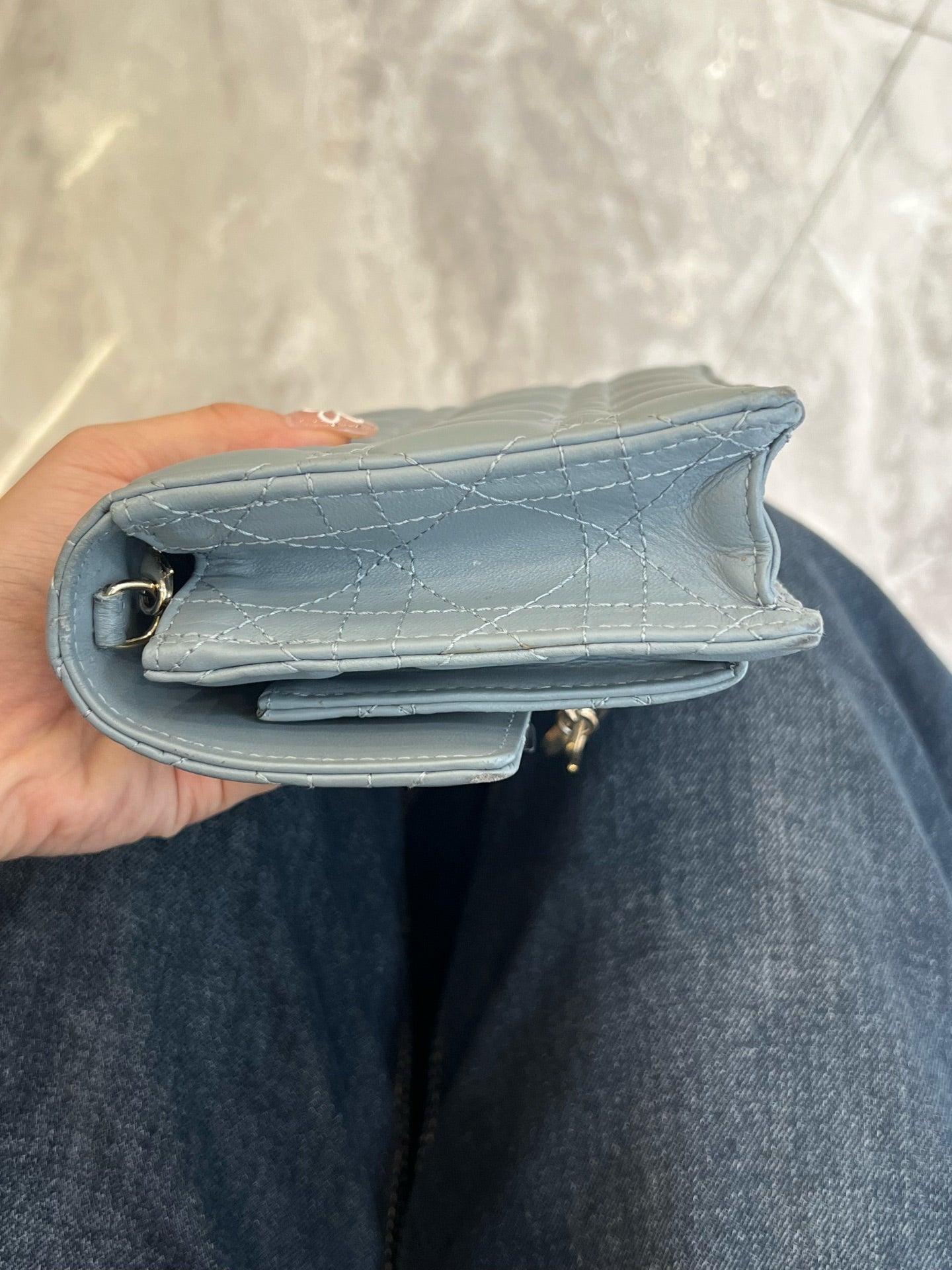 Dior - Daily Miss Lady WOC Pearl Chain Bag - Leather - Blue - (mini)