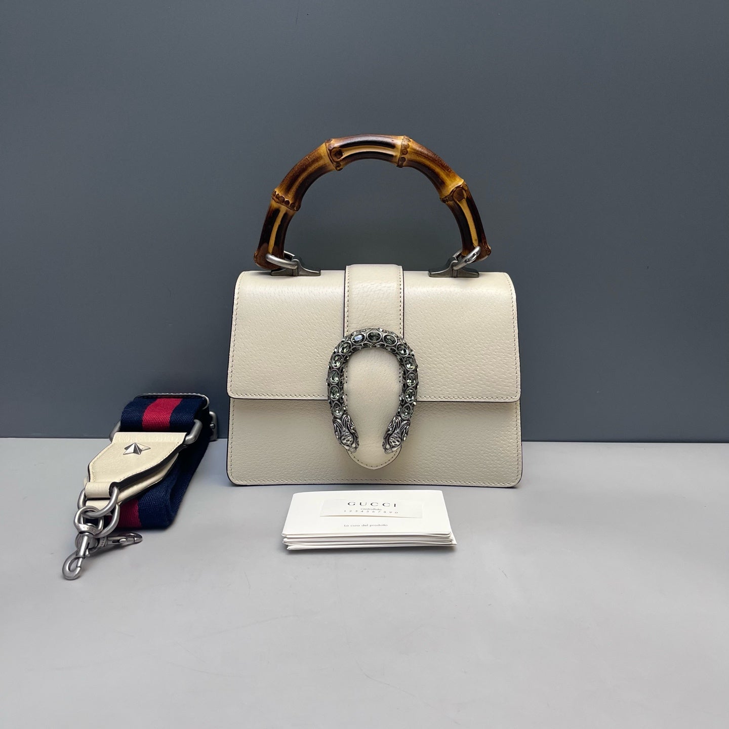 Gucci - Dionysus Bamboo Top Handle Bag - Grained leather - White - (mini)