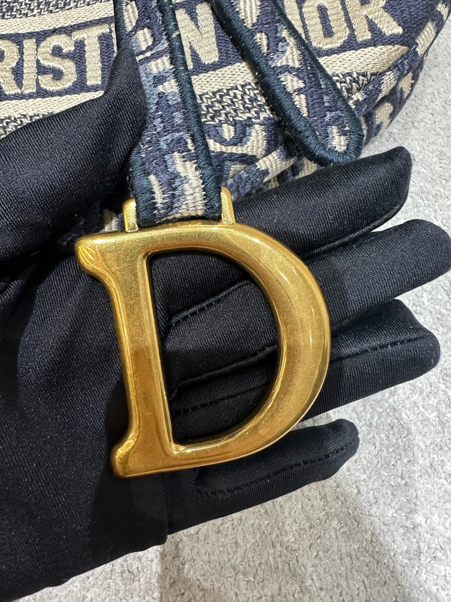 Dior - Saddle Bag - Embroidered canvas - Navy - (Medium)