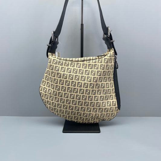 Fendi - Zucca Monogram Hobo - Canvas with Leather trim - Beige - (Medium)