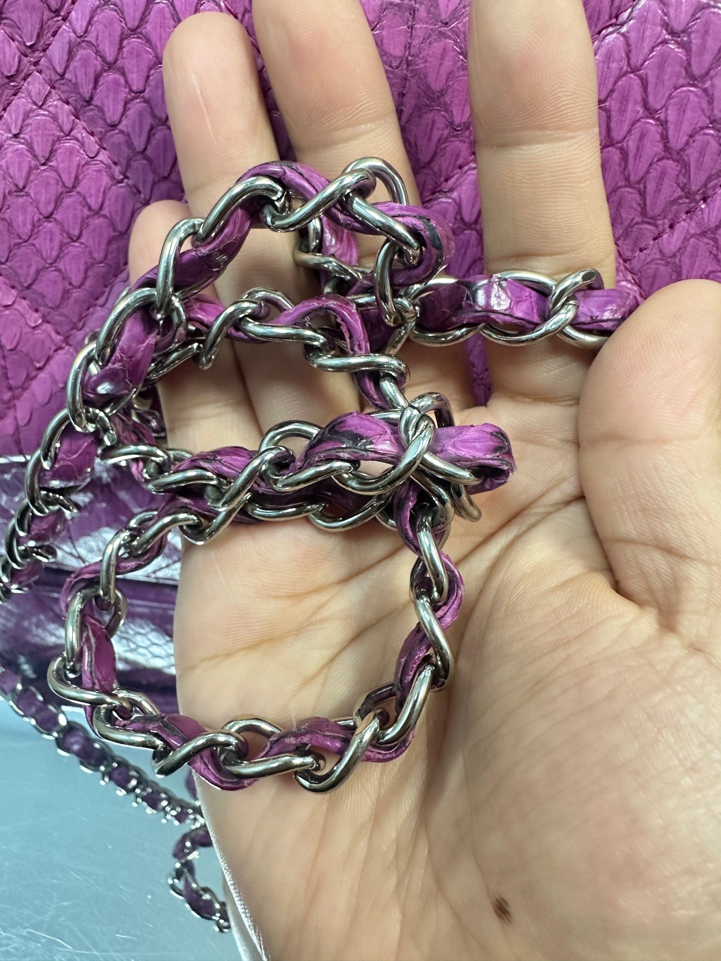 Chanel - Classic Flap Top Handle Bag - Python leather - Purple - (Small)
