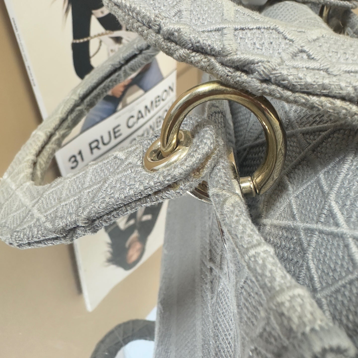Dior - Lady Dior (Five-Grid Embroidered Series) - Cloth - Grey - (small)