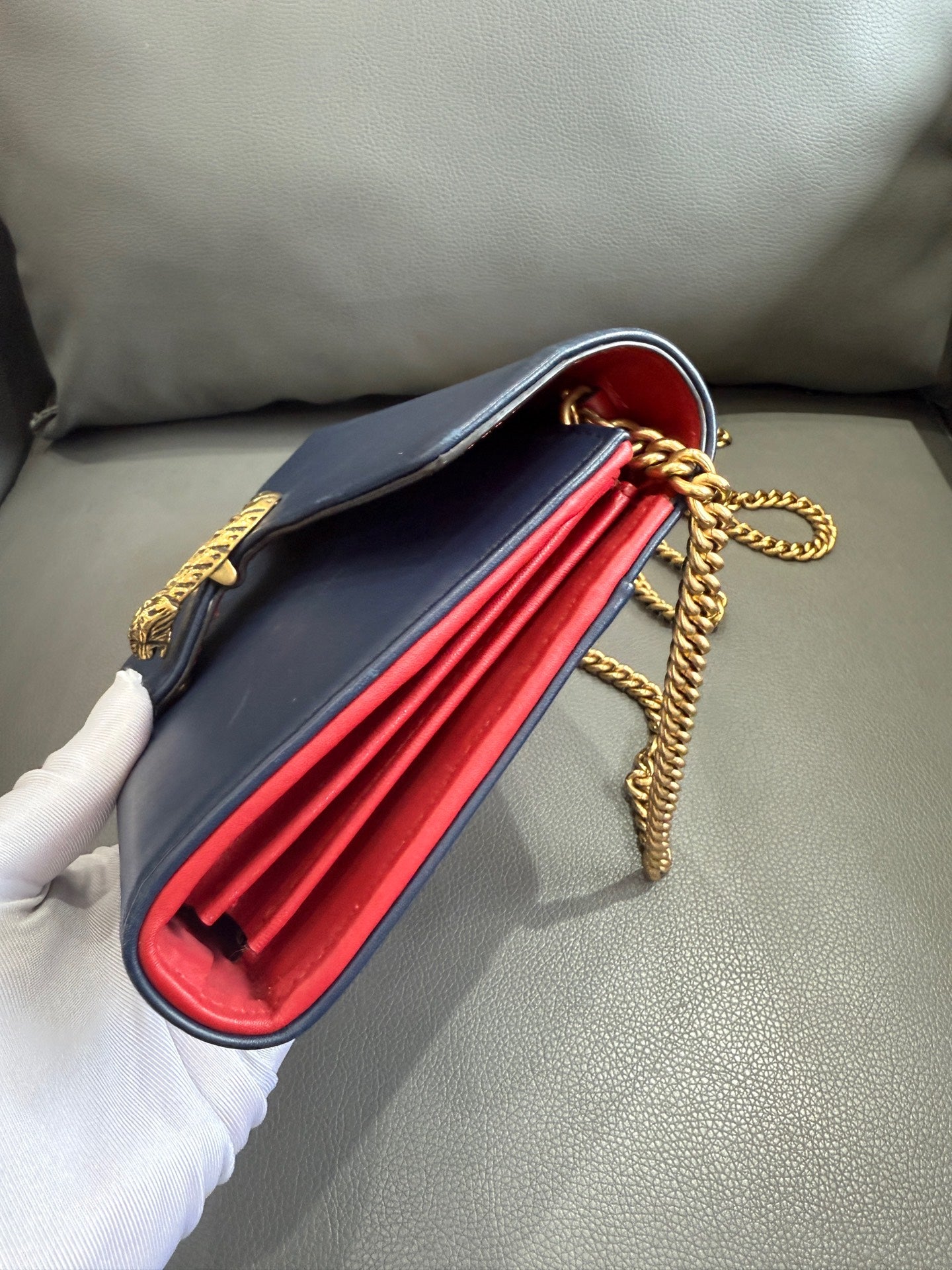 Gucci - Dionysus Wallet on Chain (WOC) - Leather - Blue with Red Interior - (Mini)