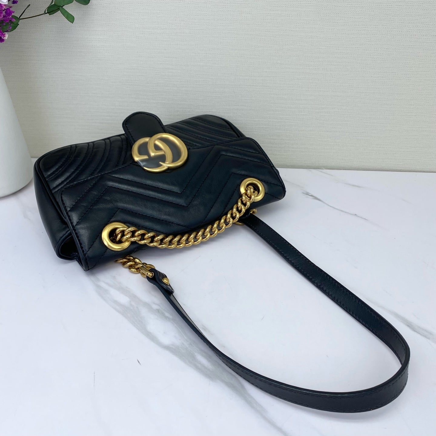 Gucci - GG Marmont Matelassé Shoulder Bag - Leather - Black - (small)