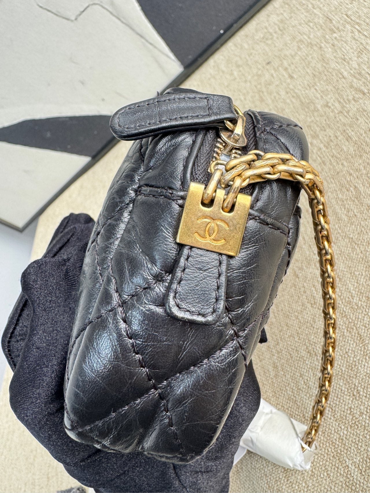 Chanel - 2.55 Emblem Camera Bag - Aged calfskin leather - Black - (Medium)