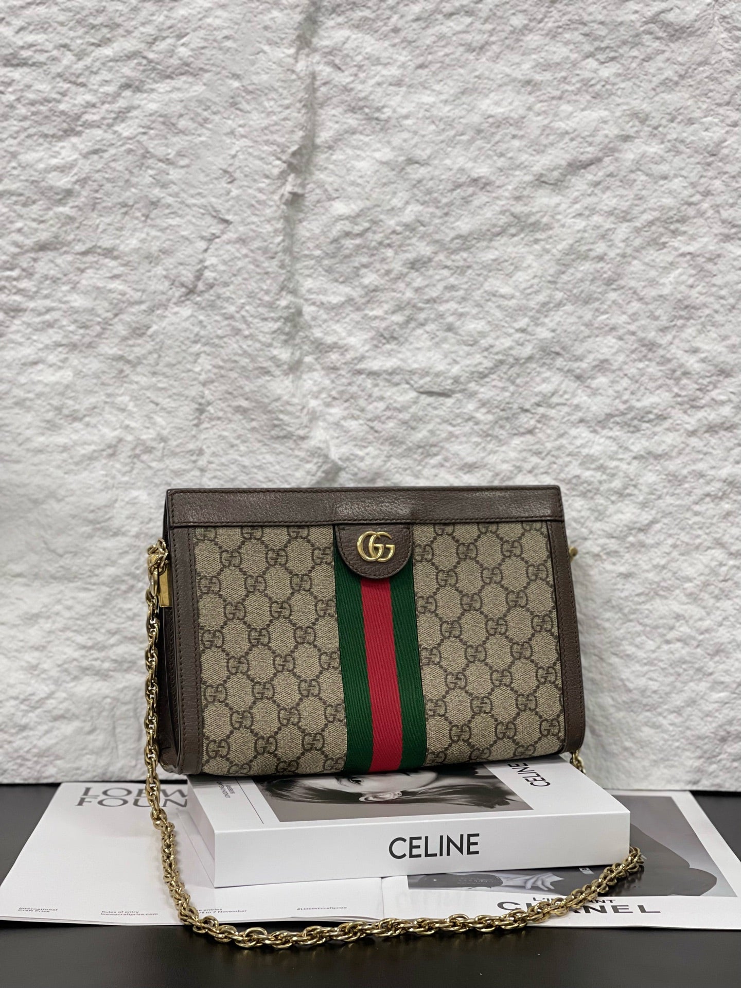 Gucci - Ophidia Small Chain Bag - GG Supreme coated canvas with leather trim - Beige - (small)