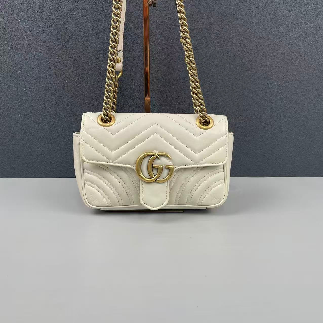 Gucci - GG Marmont Small Shoulder Bag - Leather - White - (Small)