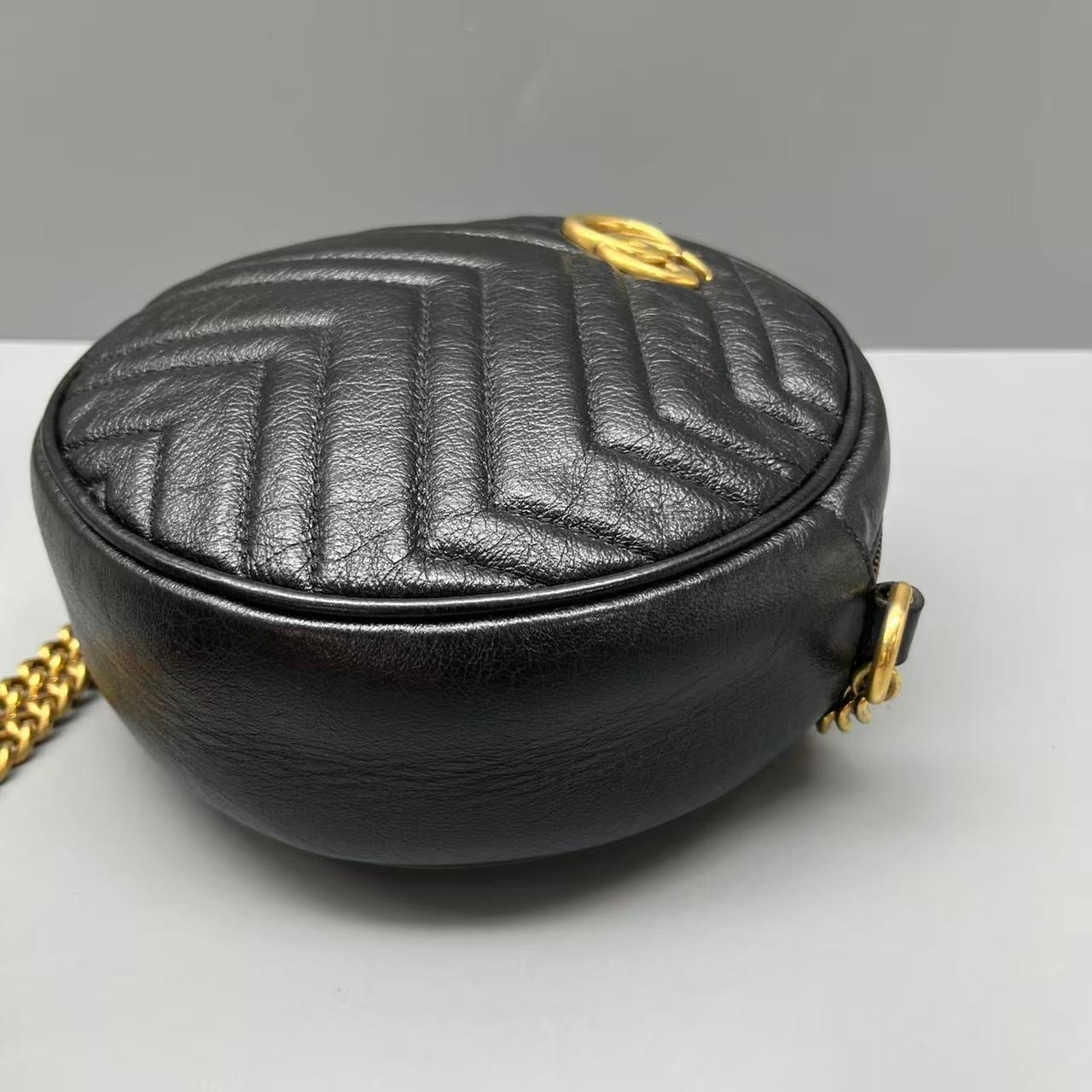 Gucci - GG Marmont Round Mini Bag - Leather - Black - (mini)