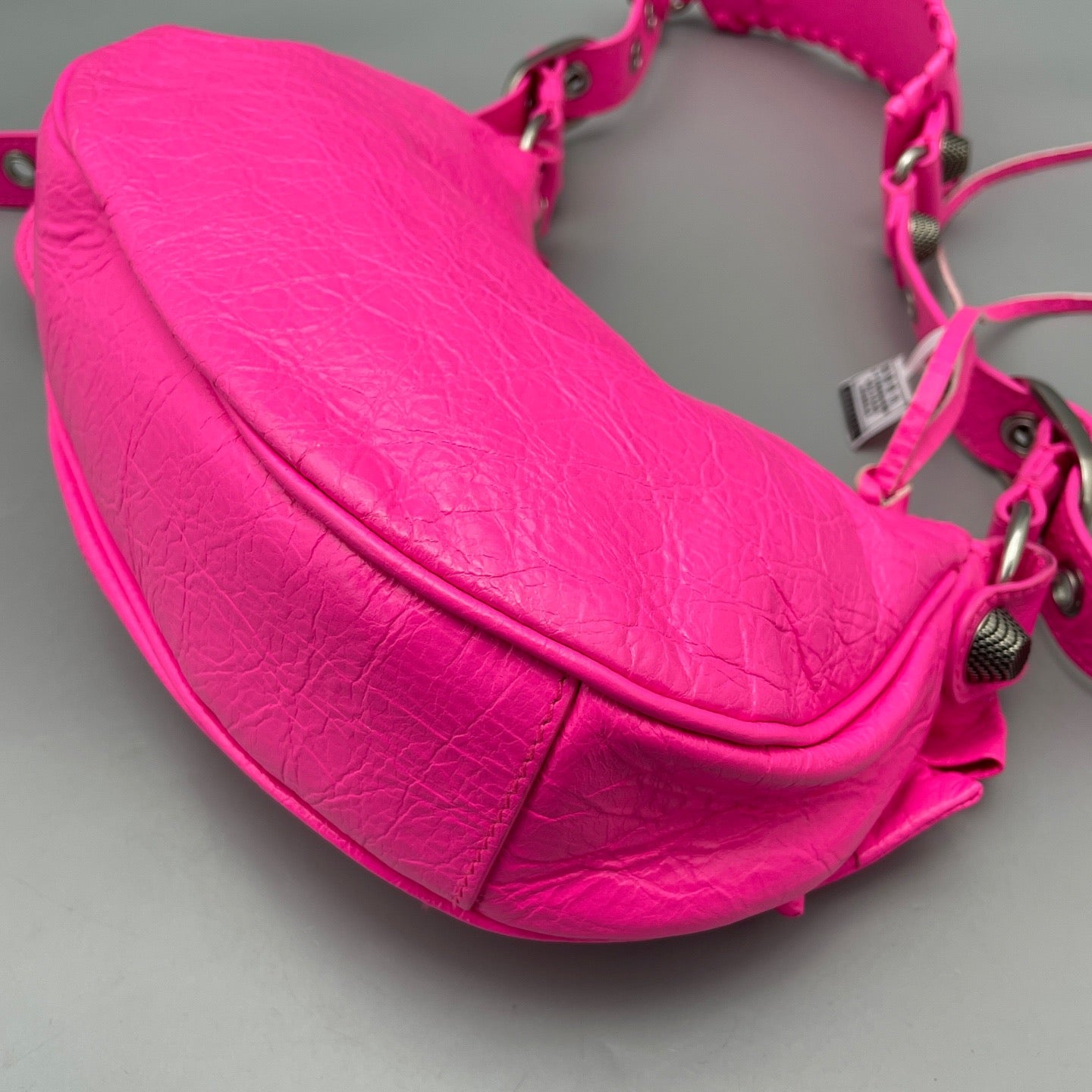 Balenciaga - Bow Detail Crescent Shoulder Bag - Distressed lambskin leather - Fuchsia - (Mini)