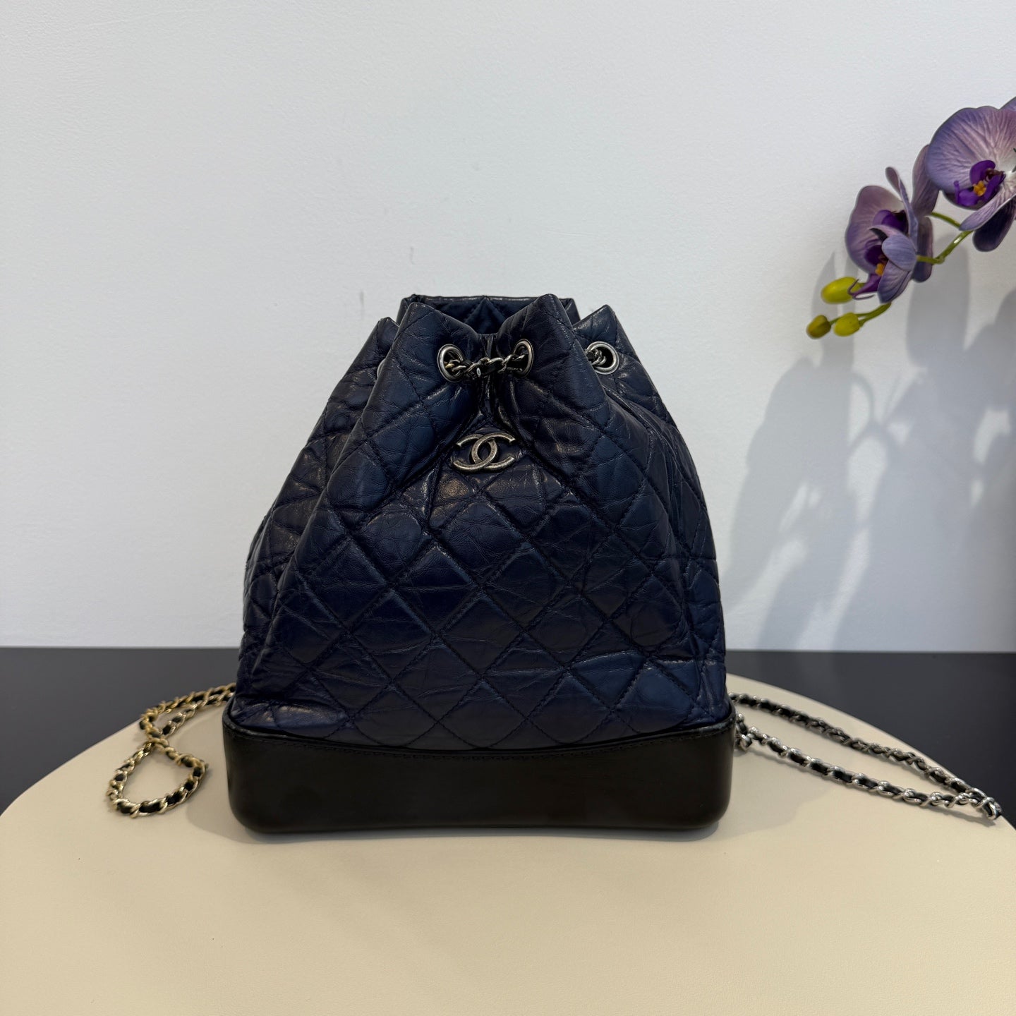 Chanel - Gabrielle Backpack - Aged Calfskin Leather - Blue and Black - (Medium)