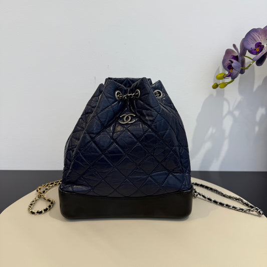 Chanel - Gabrielle Backpack - Aged Calfskin Leather - Blue and Black - (Medium)