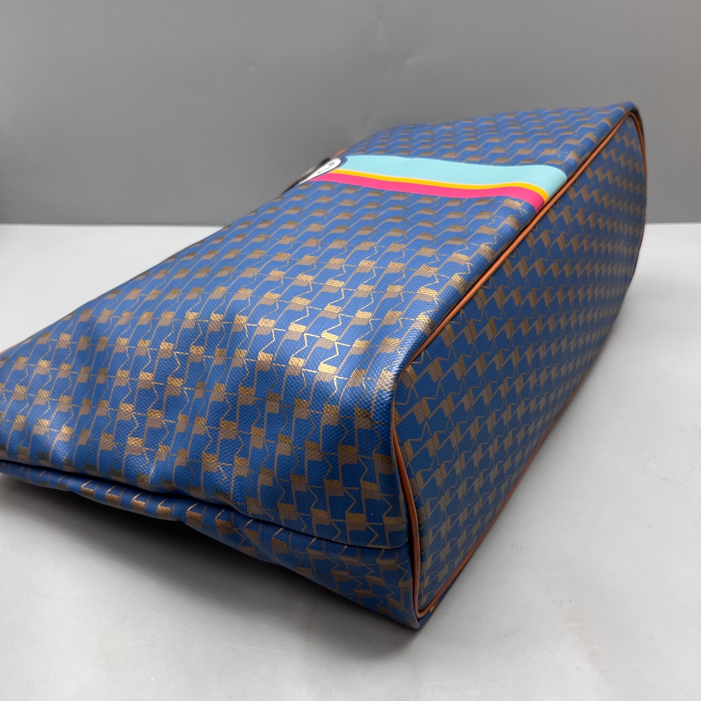 Moynat - Multicolor Printed Tote Bag - Coated canvas with leather trim - Blue, Gold, Multicolour (stripe) - (Medium)
