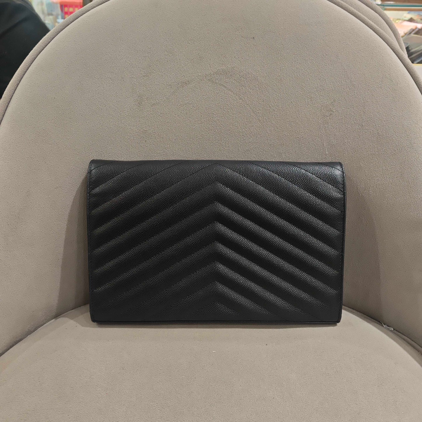 Saint Laurent - Monogram Envelope Chain Wallet - Grained calfskin leather - Black - (Mini)
