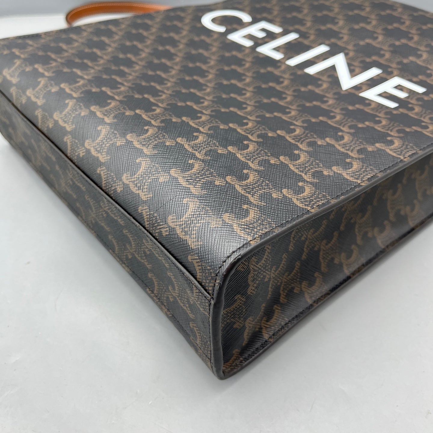 Celine - Small Vertical Cabas Triomphe Canvas with Celine Print - Coated canvas with leather trim - Brown - (small)