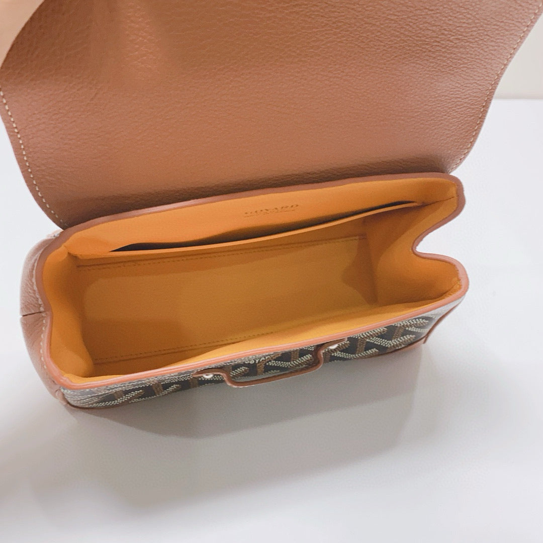 Goyard - Saïgon Mini Souple - Goyardine canvas with leather trim and wooden handle - Caramel and Brown - (mini)