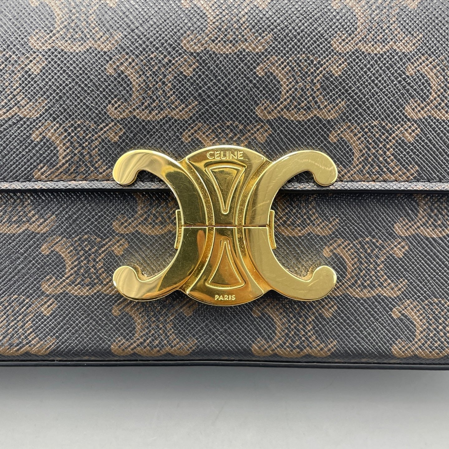 Celine - Triomphe Shoulder Bag - Coated canvas with leather trim and lining - Brown - (mini)