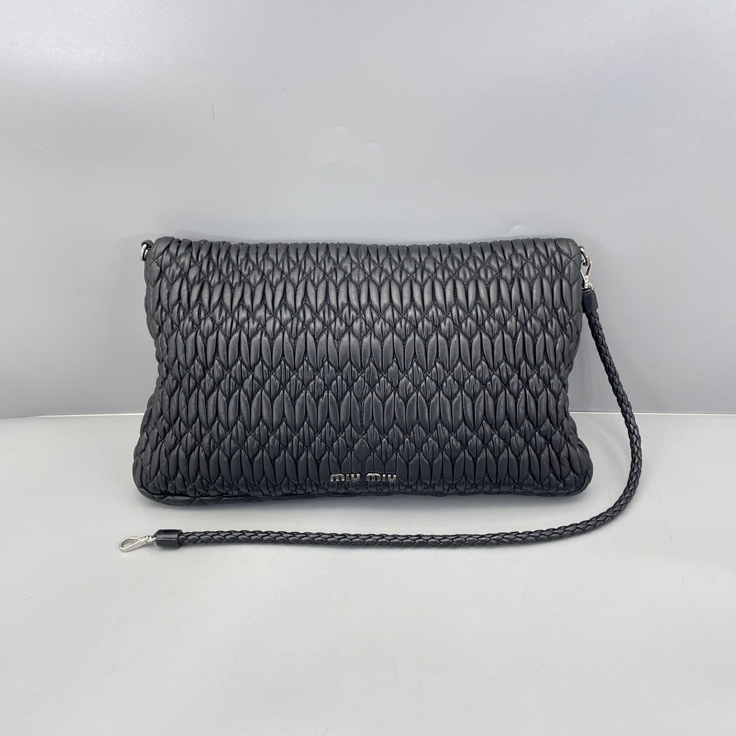 Miu Miu - Matelassé Gem-Embellished Chain Shoulder Bag / Clutch - Leather - Black - (medium)