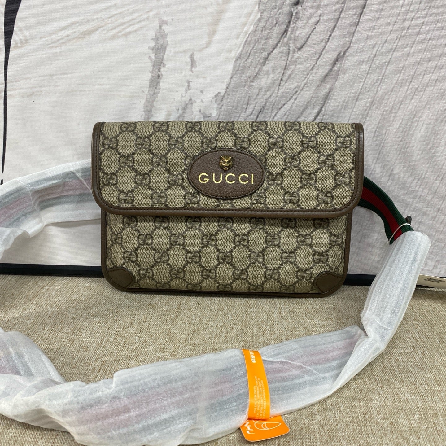 Gucci - Tiger Head Belt Bag - GG Supreme canvas with leather trim - Beige - (small)